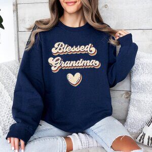 Retro Blessed Grandma Sweatshirt Navy | Grandma Shirt